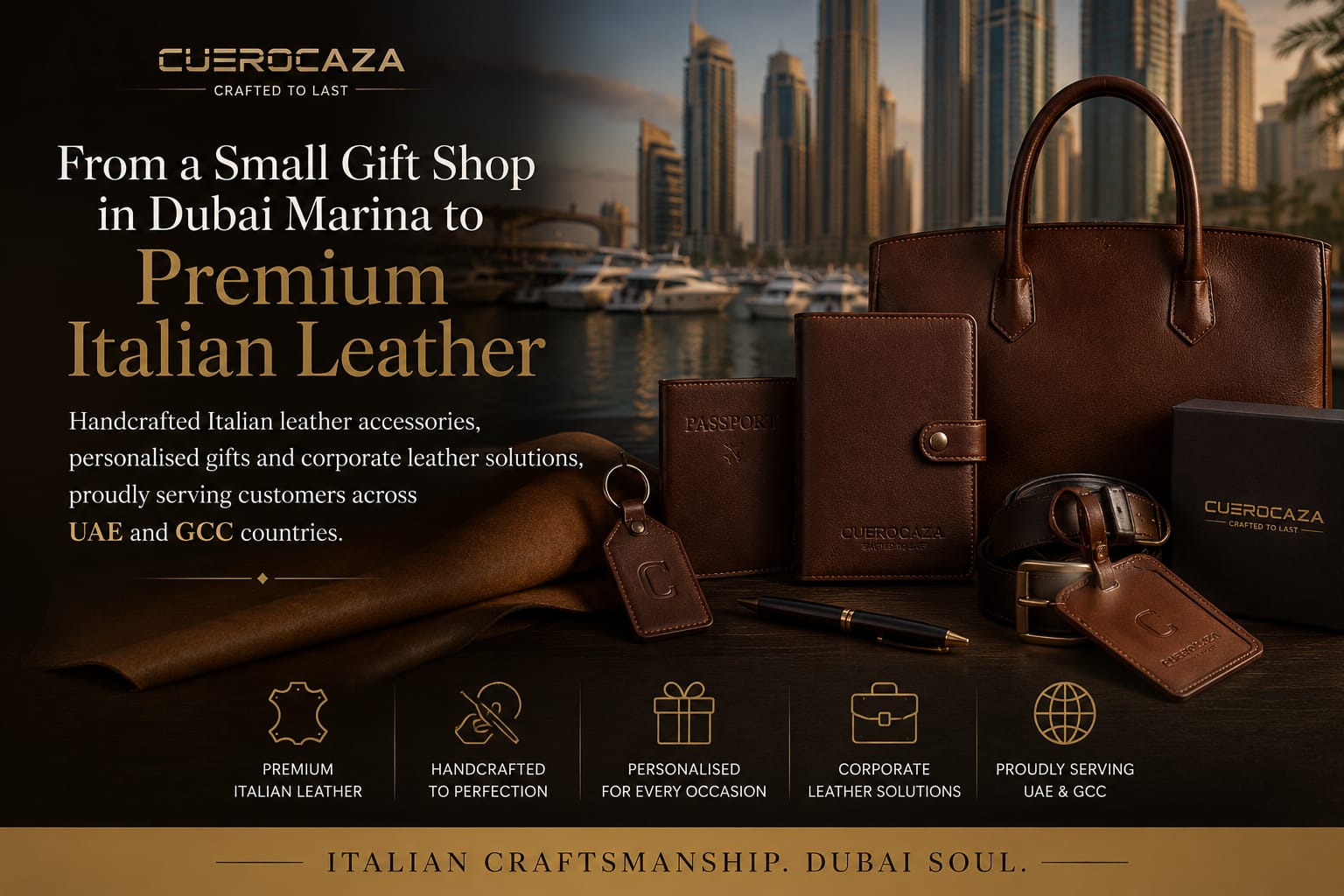 From a small gift shop in Dubai Marina to premium Italian leather — Cuerocaza